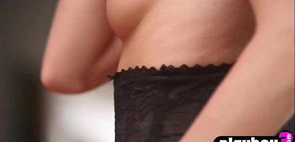  Sexy European redhead babe Kami passion posing in amazing black lingerie
